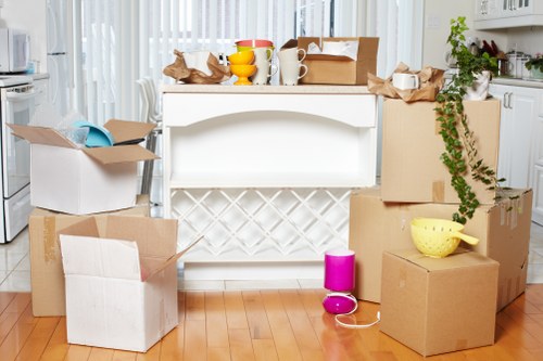 Packed boxes and furniture ready for removals in St Giles