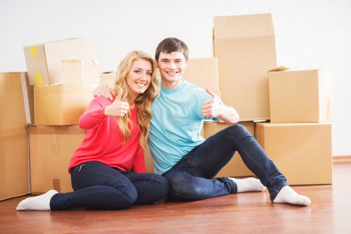 Packed boxes and household items loaded into a removal van